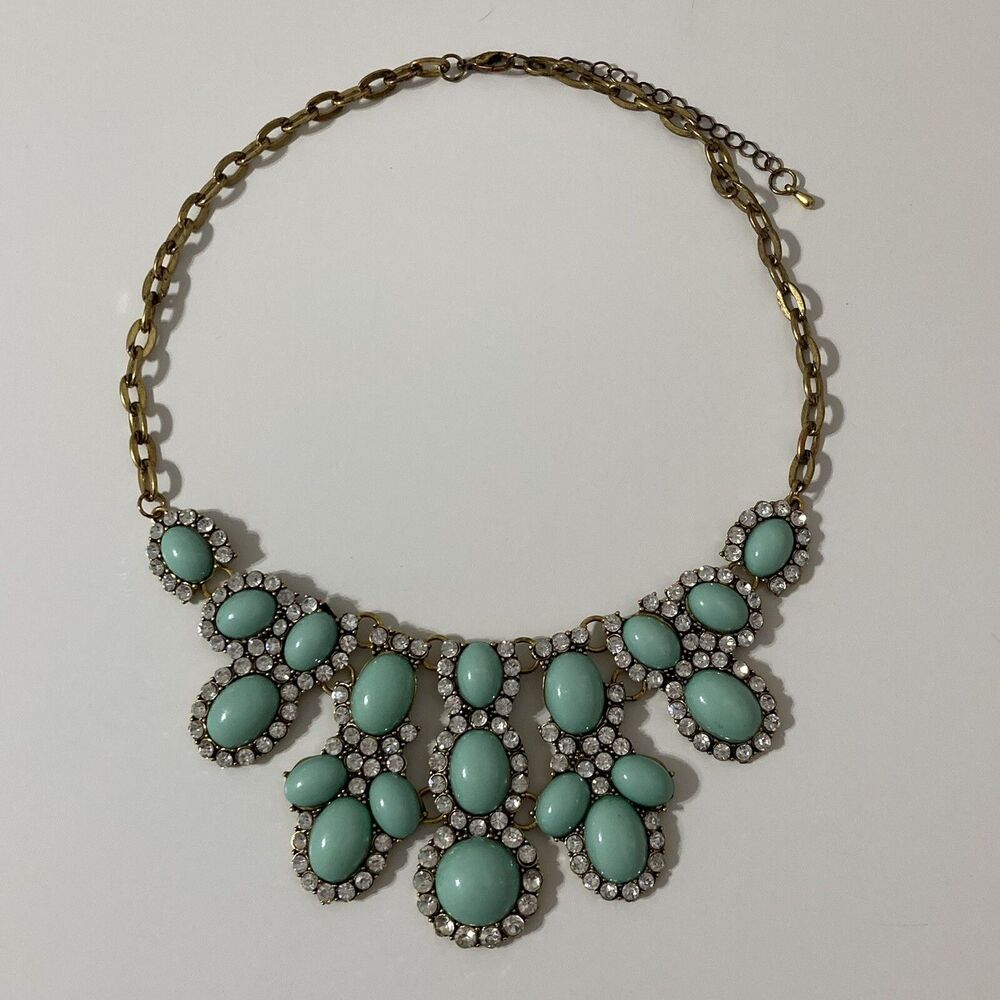 Aqua Mint Turquoise Oval Round Rhinestone Bib Collar Statement Necklace